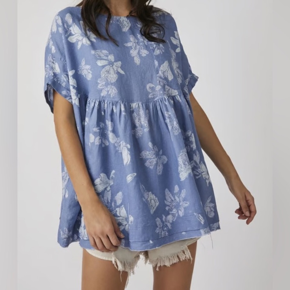 Free People Floral Relaxed Short Sleeve Blouse